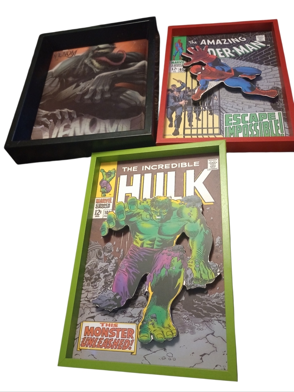 Marvel Comic 3-Piece Framed Art Set - Hulk, Spider-Man, Venom, NWT